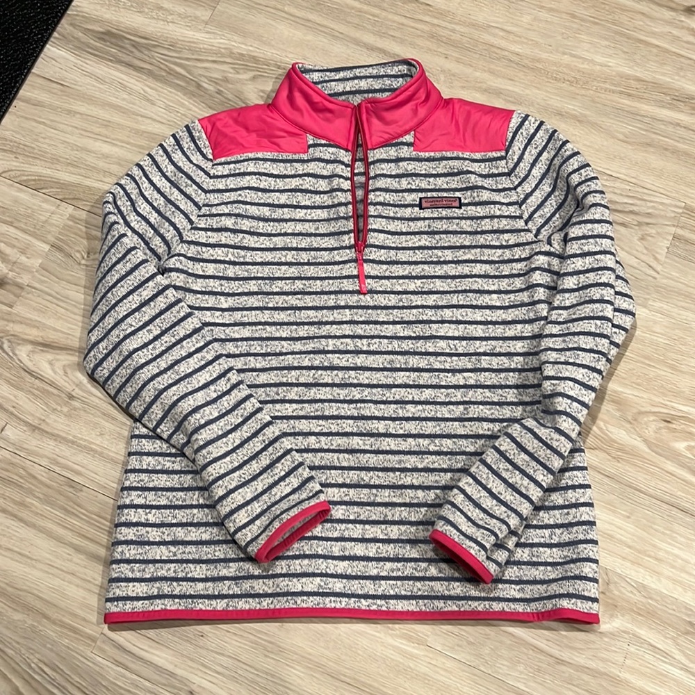 Vineyard Vines fleece quarter zip shep shirt - grey/navy/pink